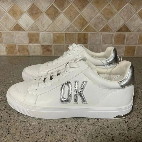 DKNY Women’s Size 7 Abeni Lace up White and Silver Sneakers - Picture 6 of 12
